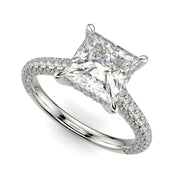 Emilia Princess Cut Pave Halo 4 Prong Claw Set Engagement Ring - Nivetta